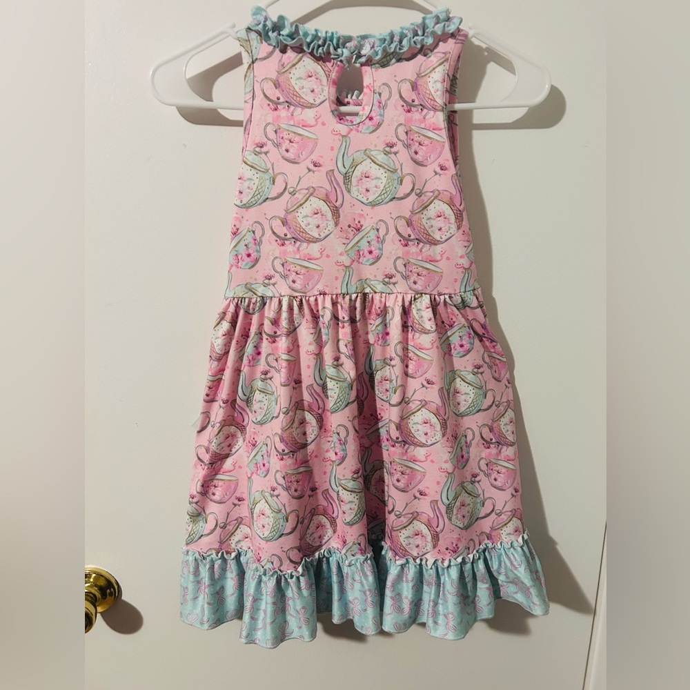Pete + Lucy Cherry Blossom Tea Party Dress Pink & Blue Ruffle Dress, Size 6 - Picture 10 of 12